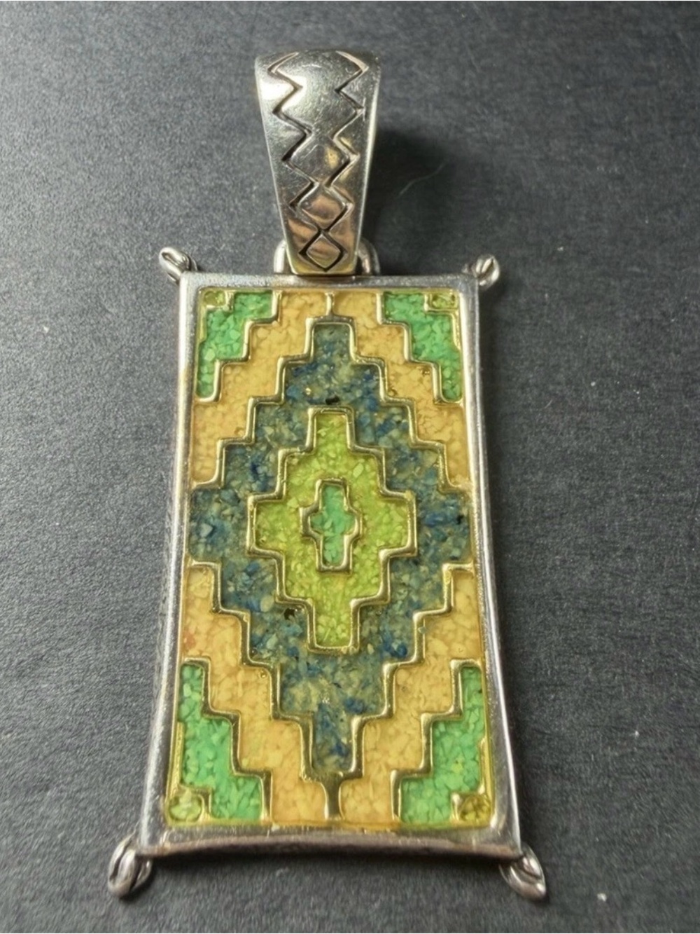 Carolyn Pollack Sterling Silver Geometric Enamel Pendant in Green and Yellow